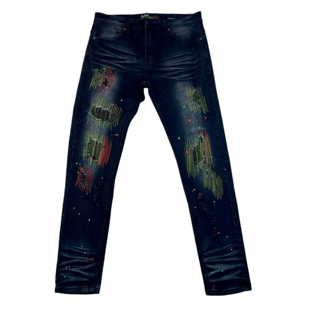 Switch Remarkable Men Slim Taper Black Hip Hop Grunge Paint Splatter Jeans 32x30